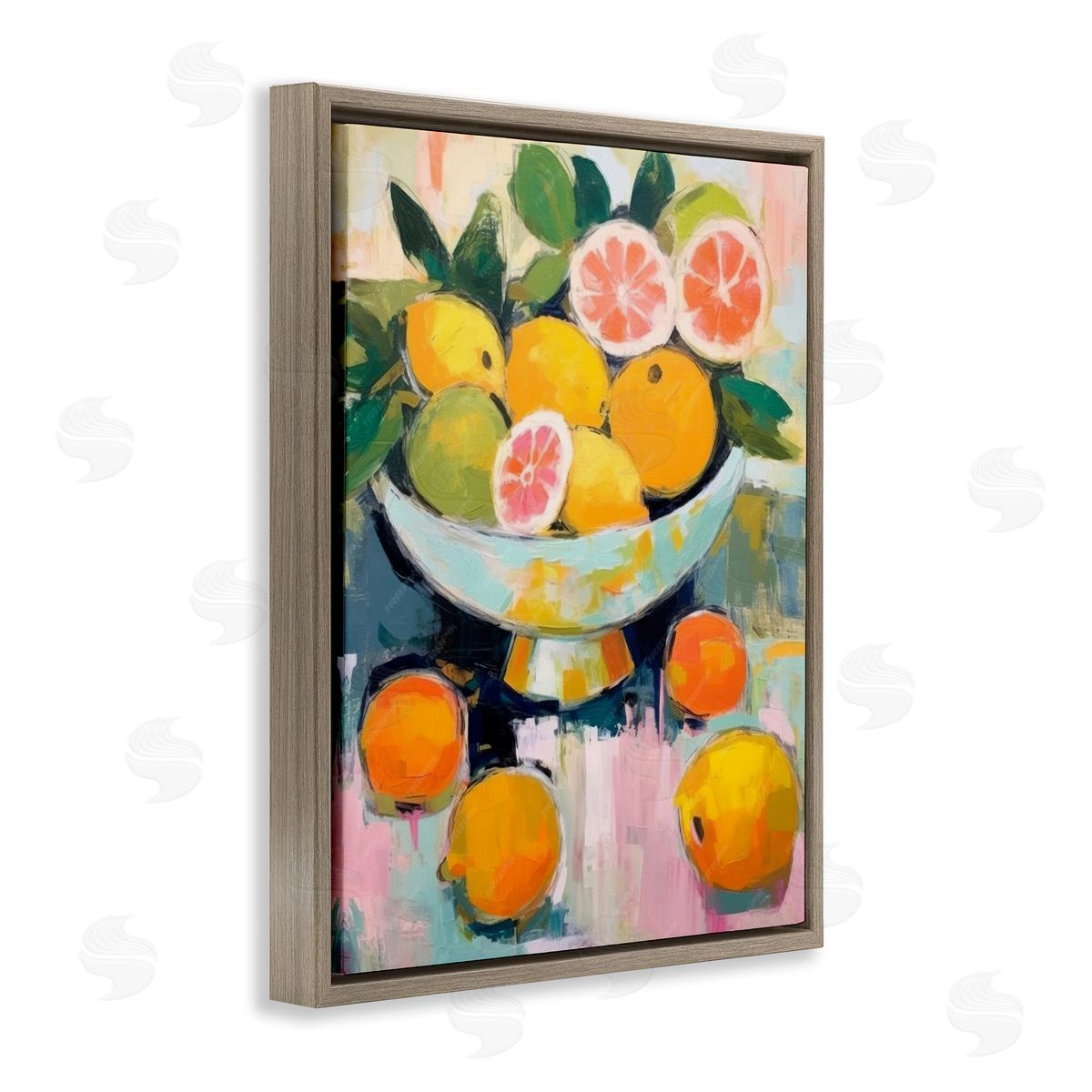 Abstract Citrus Still Life Brown Floating Frame Canvas Wall Art, Home Decor by LSR Design Studio