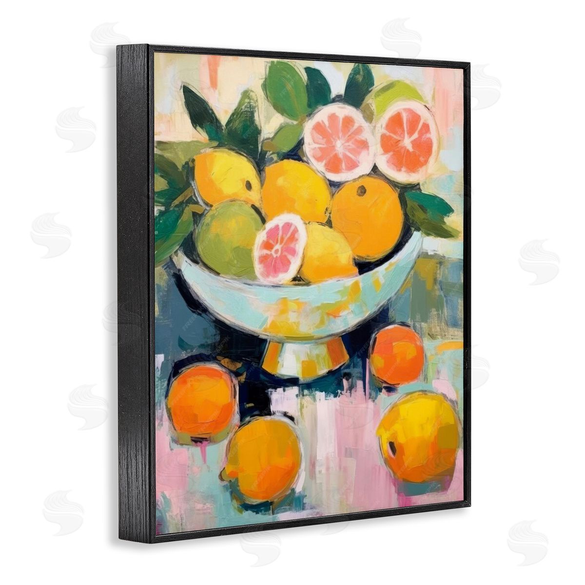 Abstract Citrus Still Life Black Frame Print Wall Art, Home Decor by LSR Design Studio