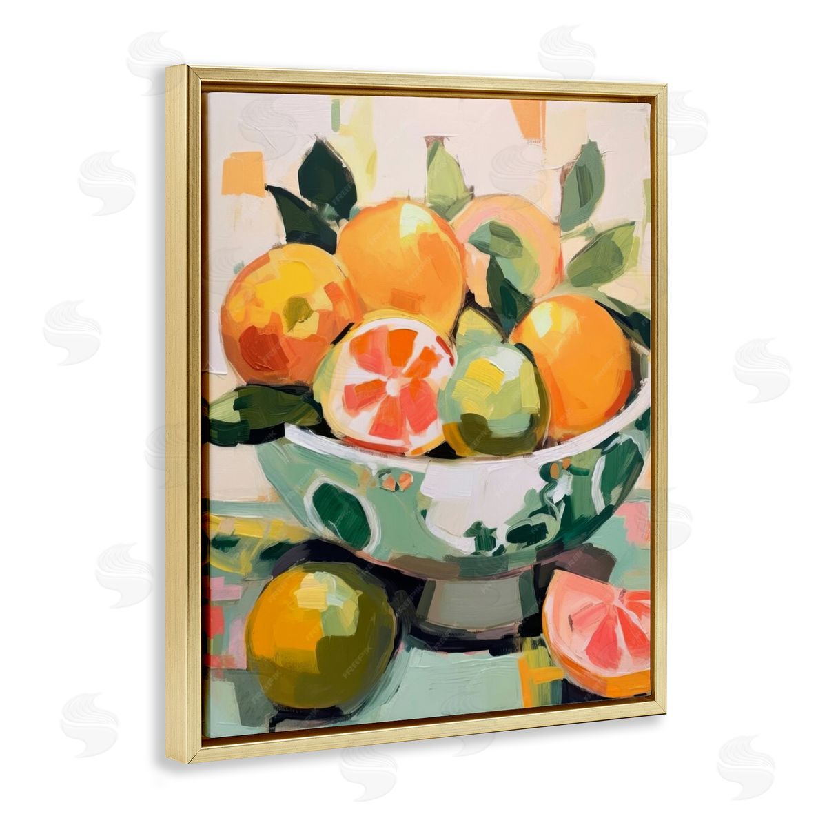 Fruit Basket Abstraction Gold Floating Frame Canvas Wall Art, Home Decor by LSR Design Studio