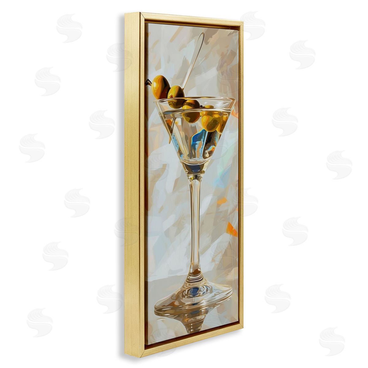 Neutral Tone Martini Gold Floating Frame Canvas Wall Art, Home Decor by LSR Design Studio