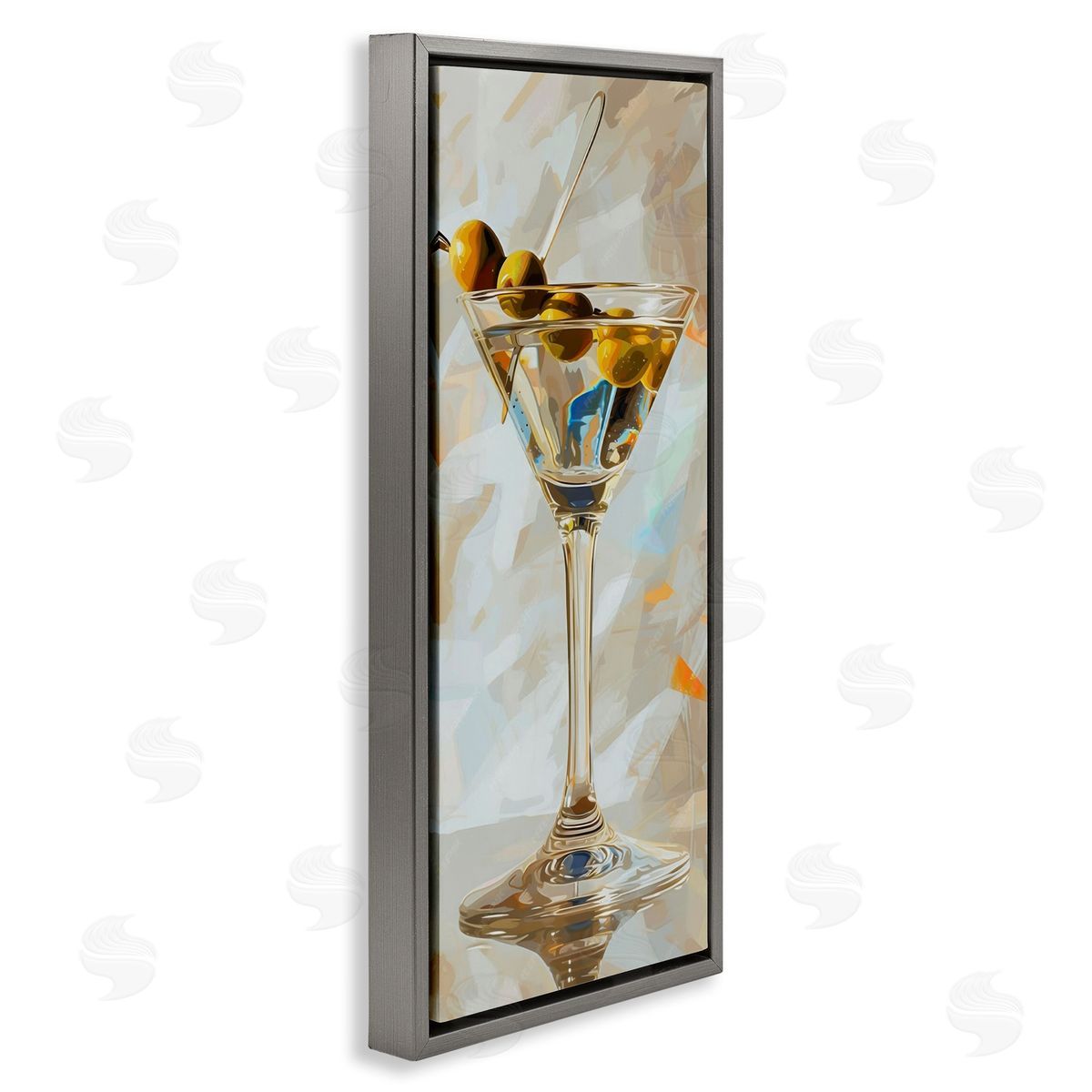 Neutral Tone Martini Grey Floating Frame Canvas Wall Art, Home Decor by LSR Design Studio