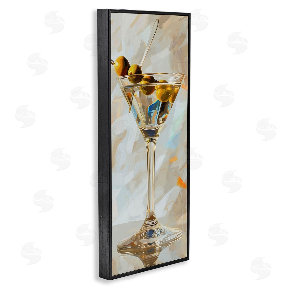 Neutral Tone Martini Black Frame Print Wall Art, Home Decor by LSR Design Studio