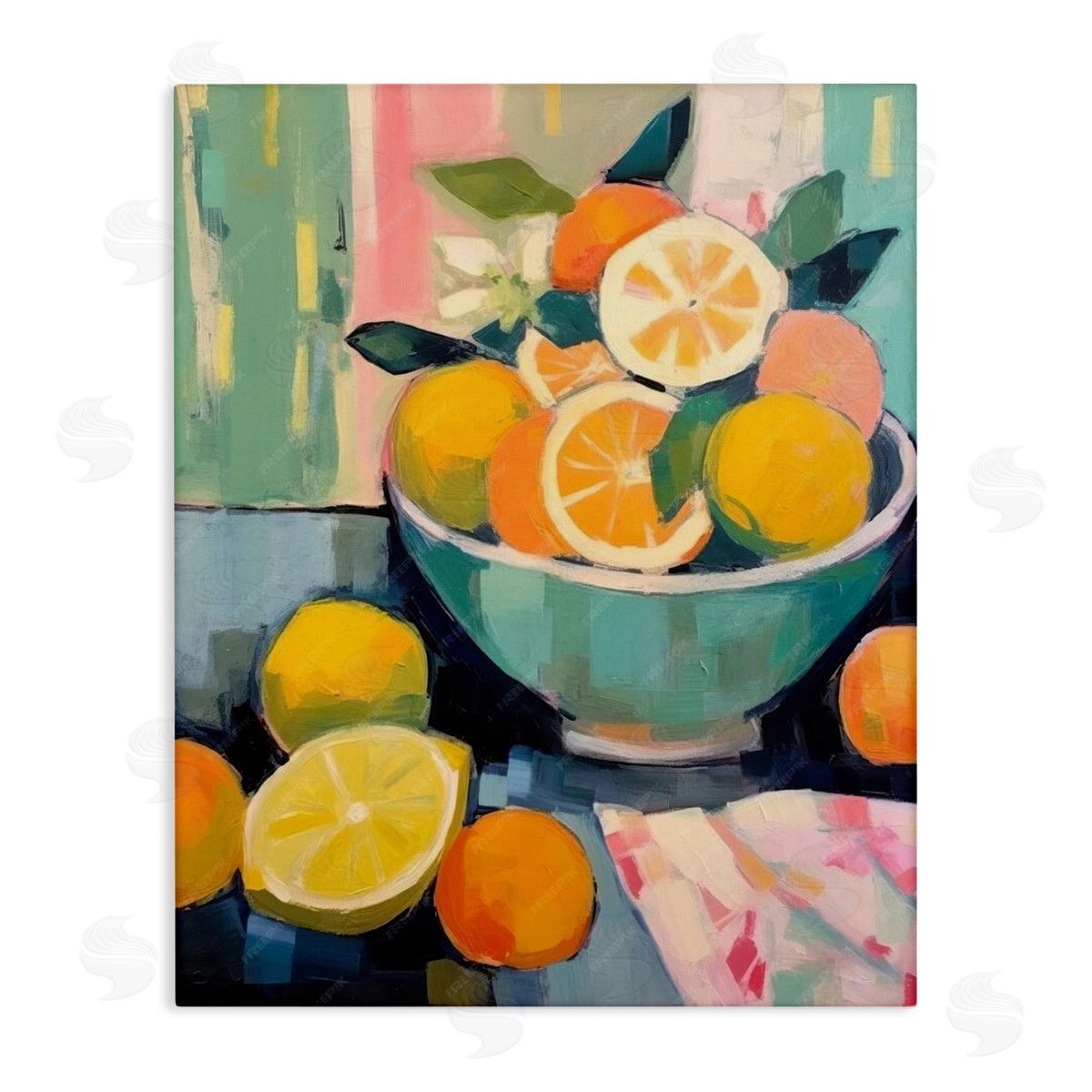 Orange & Lemon Bowl Canvas Wall Art, Home Decor by LSR Design Studio