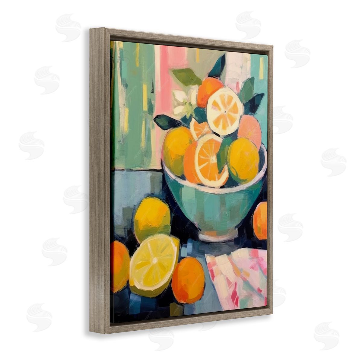 Orange & Lemon Bowl Brown Floating Frame Canvas Wall Art, Home Decor by LSR Design Studio