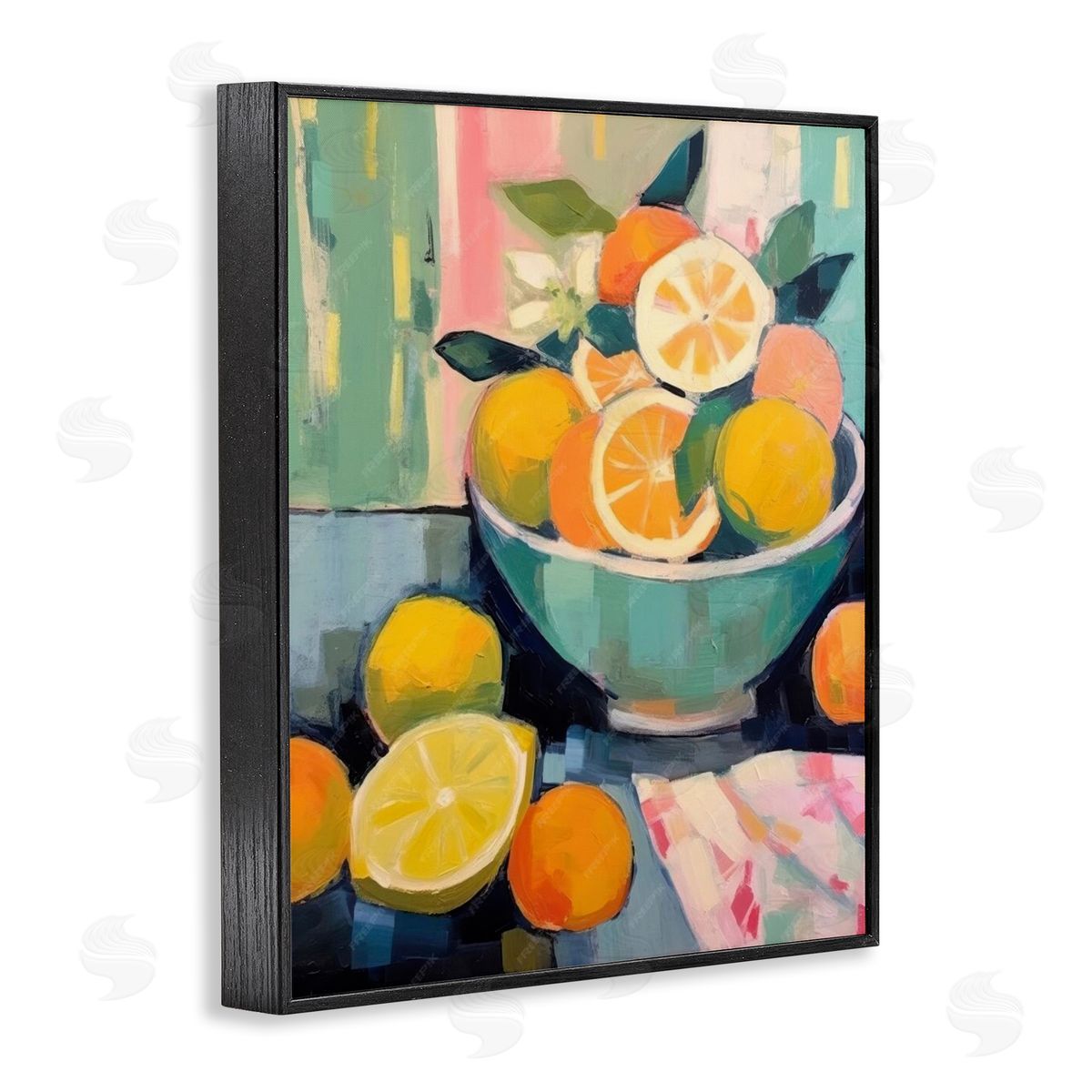Orange & Lemon Bowl Black Frame Print Wall Art, Home Decor by LSR Design Studio