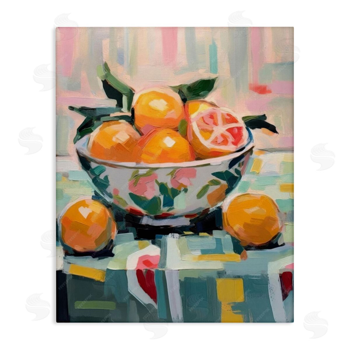 Kitchen Bowl of Oranges Canvas Wall Art, Home Decor by LSR Design Studio