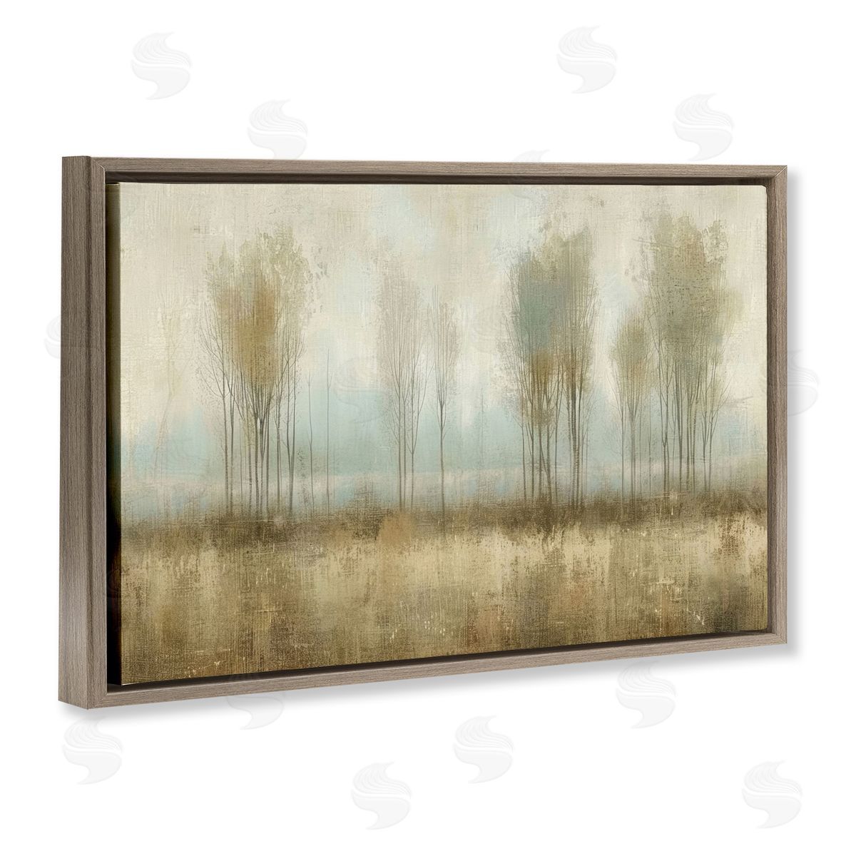 Muted Forest View Brown Floating Frame Canvas Wall Art, Home Decor by LSR Design Studio