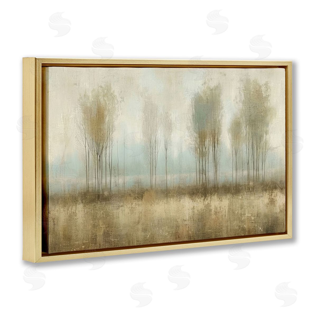 Muted Forest View Gold Floating Frame Canvas Wall Art, Home Decor by LSR Design Studio