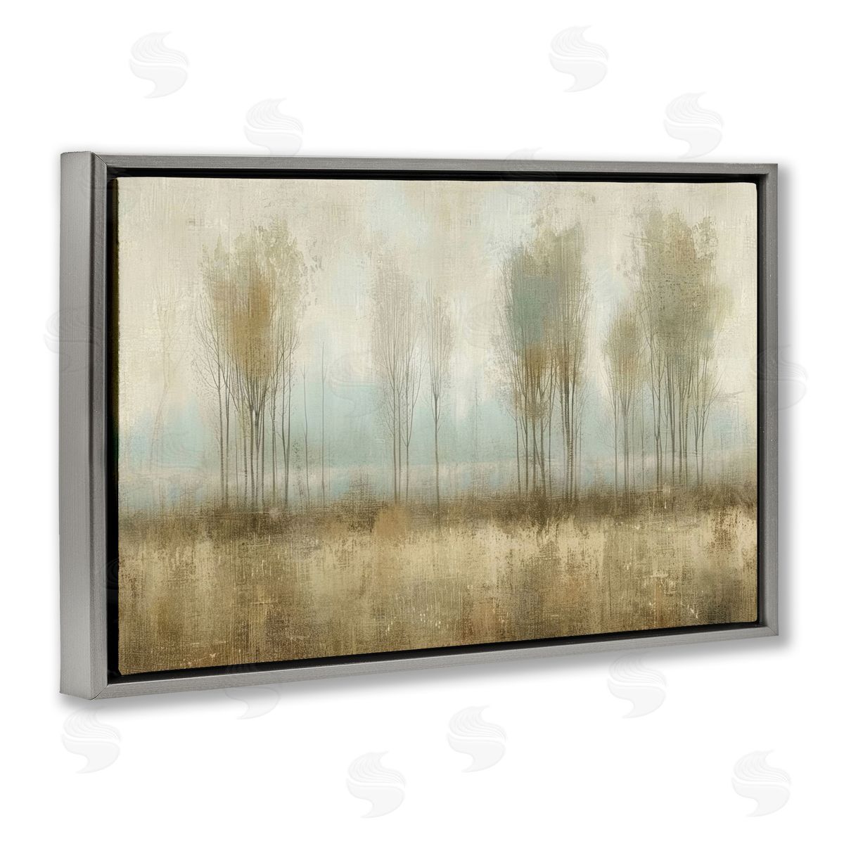 Muted Forest View Grey Floating Frame Canvas Wall Art, Home Decor by LSR Design Studio