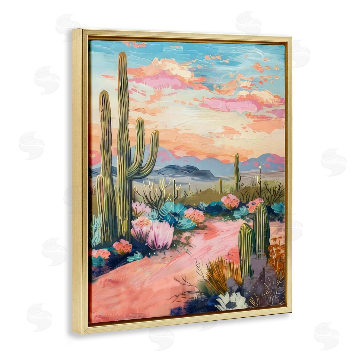 Pink Desert Sunset Gold Floating Frame Canvas Wall Art, Home Decor by LSR Design Studio