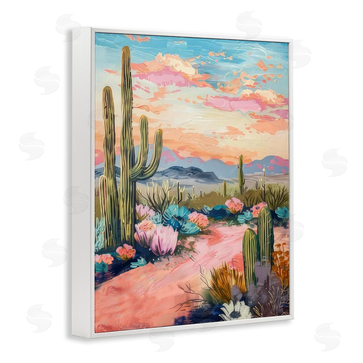 Pink Desert Sunset White Frame Print Wall Art, Home Decor by LSR Design Studio