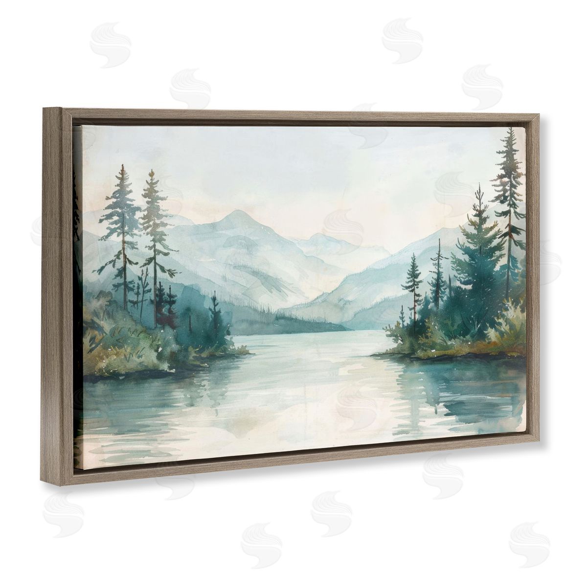Mountain Lake in Springtime Brown Floating Frame Canvas Wall Art, Home Decor by LSR Design Studio