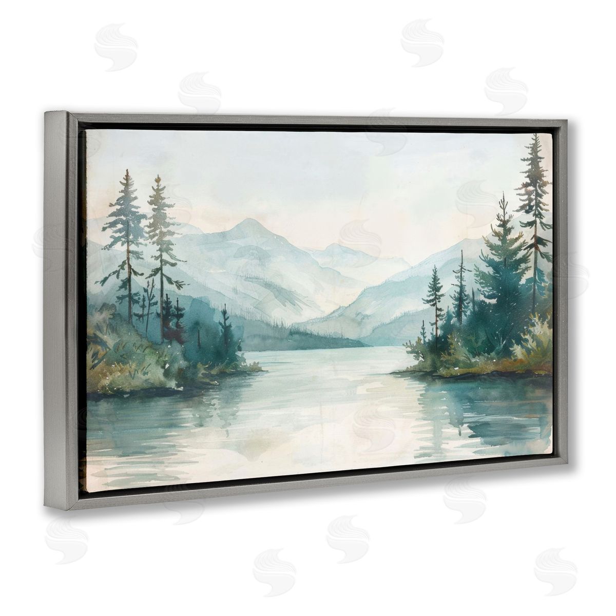 Mountain Lake in Springtime Grey Floating Frame Canvas Wall Art, Home Decor by LSR Design Studio