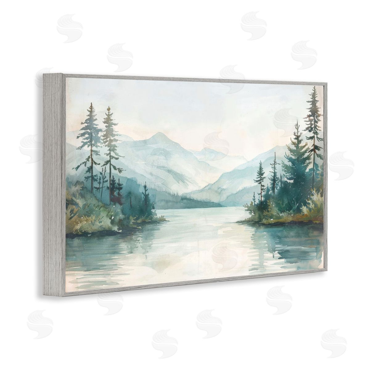Mountain Lake in Springtime Grey Frame Print Wall Art, Home Decor by LSR Design Studio