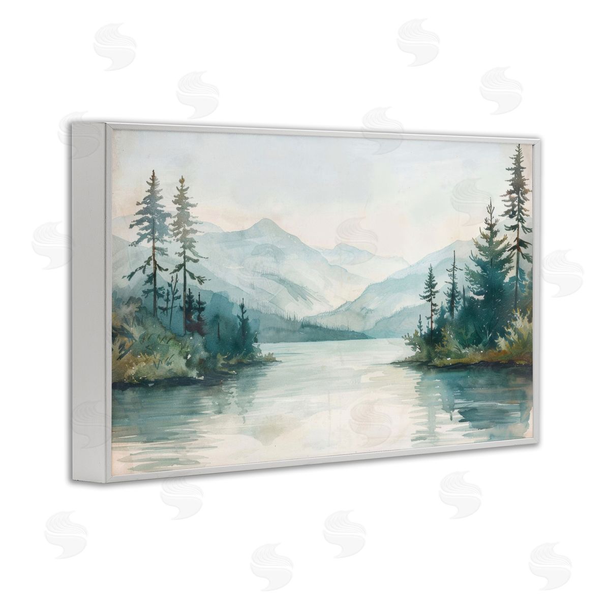 Mountain Lake in Springtime White Frame Print Wall Art, Home Decor by LSR Design Studio
