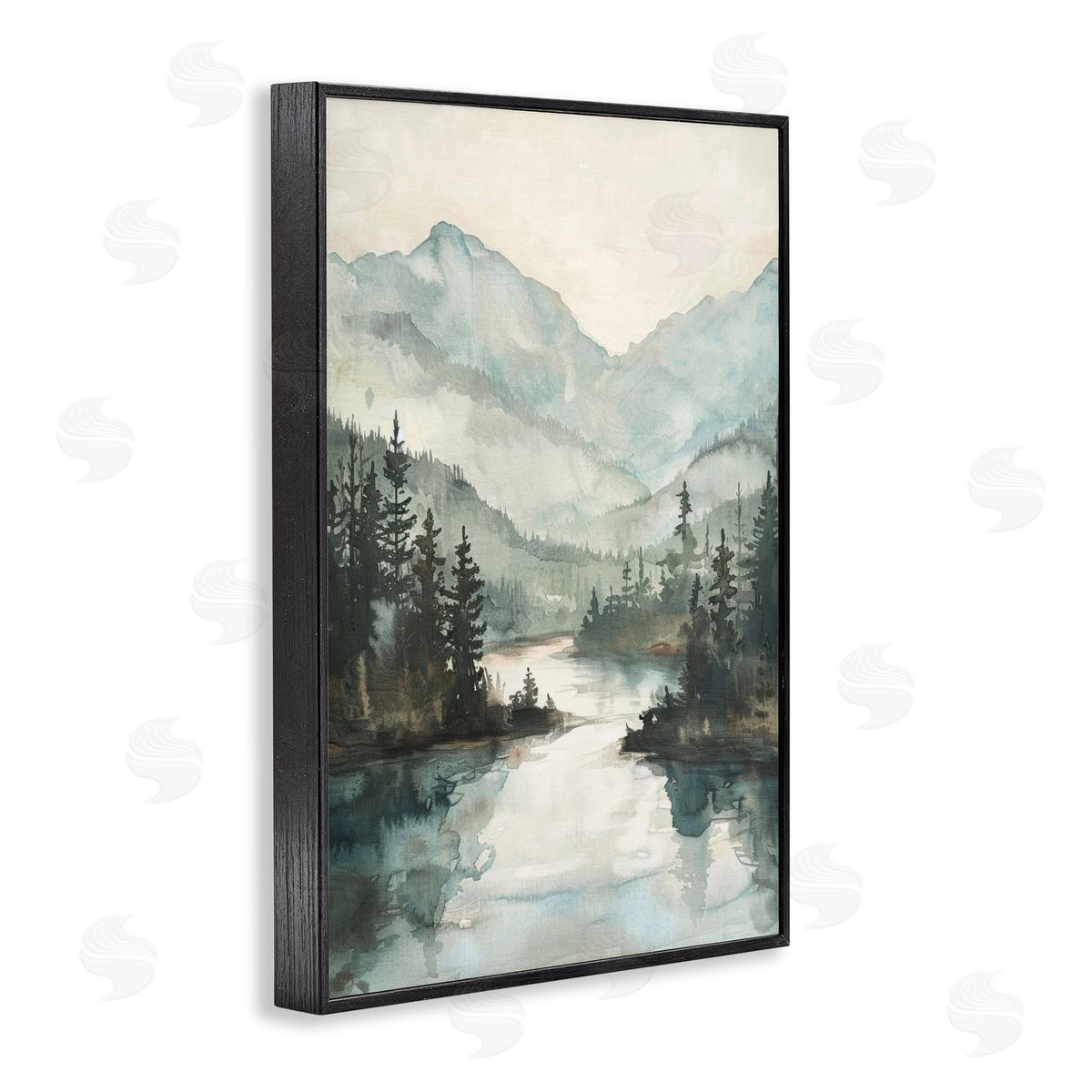 Mountain River View Black Frame Print Wall Art, Home Decor by LSR Design Studio