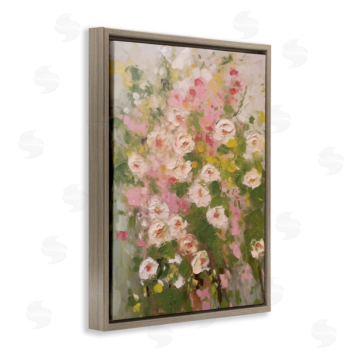 Vintage Spring Floral Abstraction Brown Floating Frame Canvas Wall Art, Home Decor by LSR Design Studio