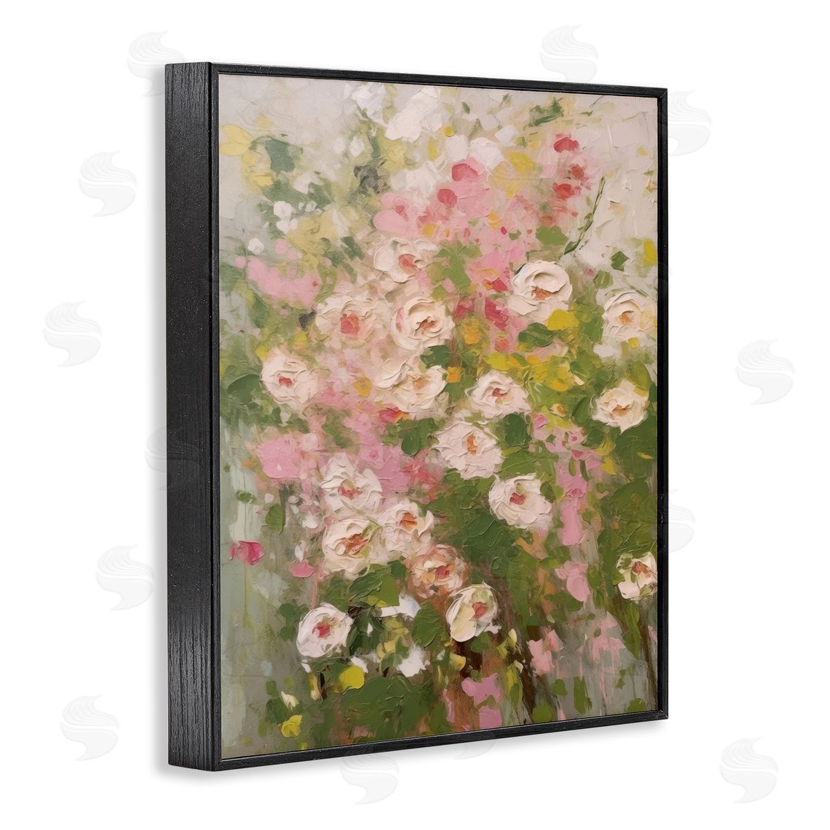 Vintage Spring Floral Abstraction Black Frame Print Wall Art, Home Decor by LSR Design Studio