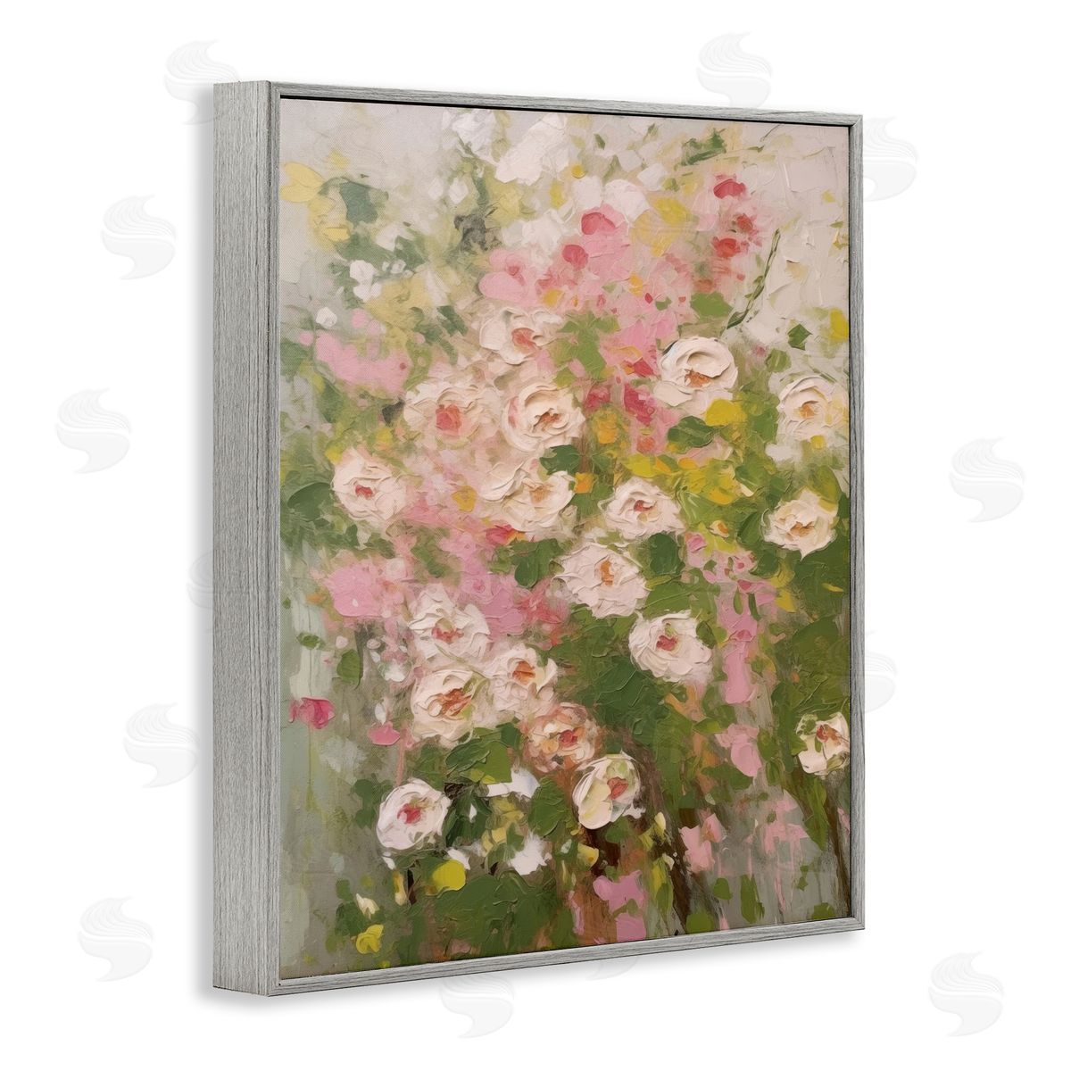 Vintage Spring Floral Abstraction Grey Frame Print Wall Art, Home Decor by LSR Design Studio