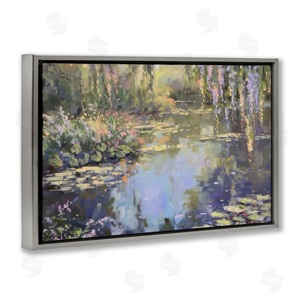 Morning on Lily Pond Grey Floating Frame Canvas Wall Art, Home Decor by LSR Design Studio