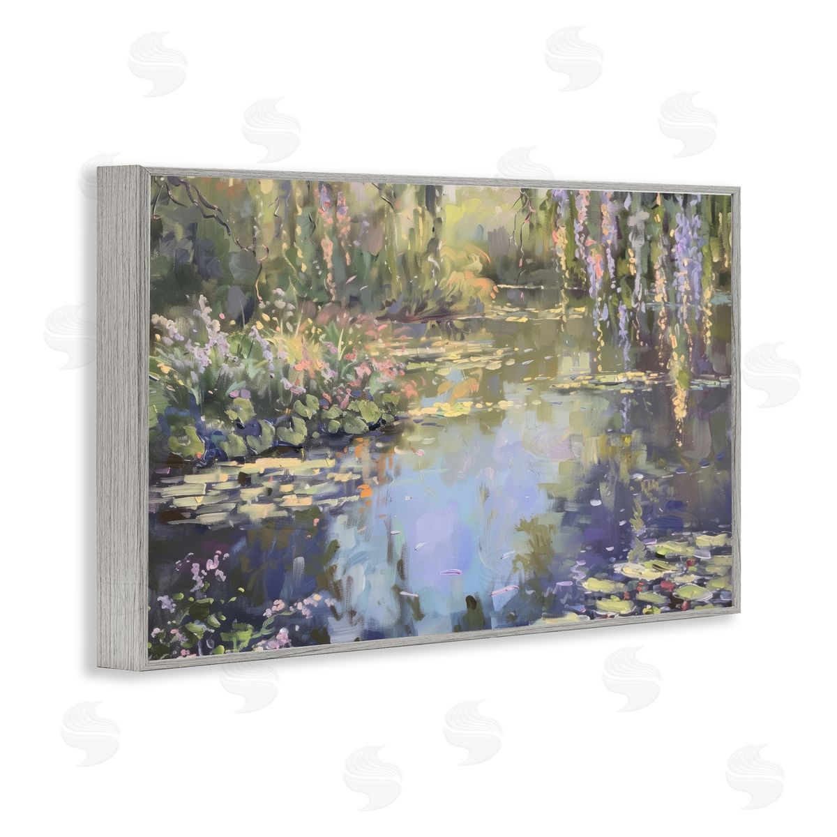 Morning on Lily Pond Grey Frame Print Wall Art, Home Decor by LSR Design Studio