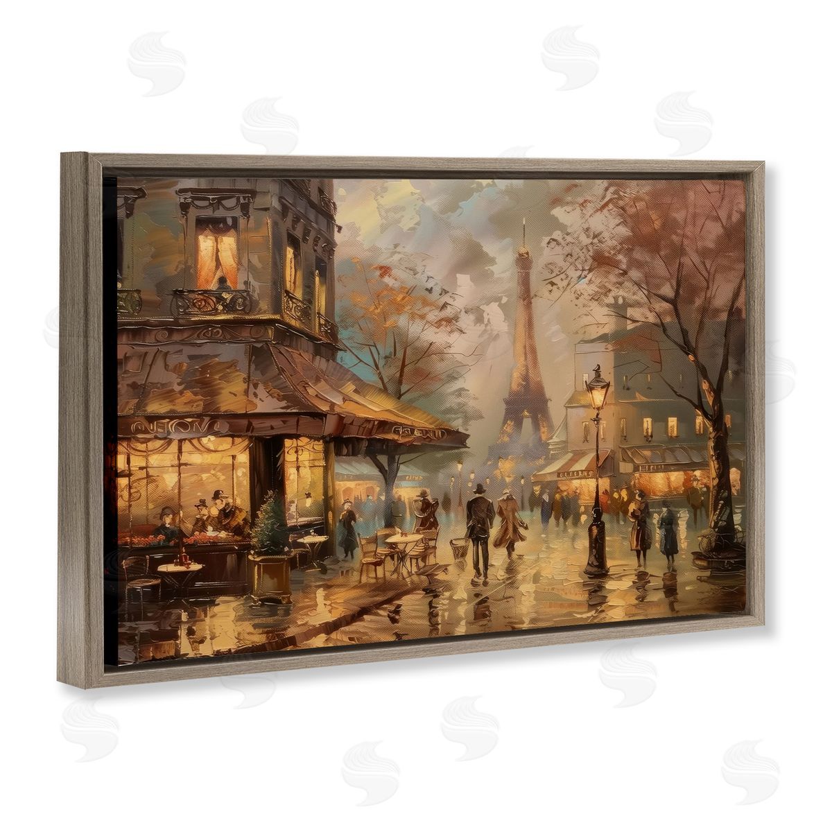 Parisian Fall Townscape Brown Floating Frame Canvas Wall Art, Home Decor by LSR Design Studio