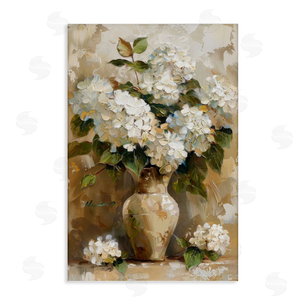 Vintage White Hydrangeas Canvas Wall Art, Home Decor by LSR Design Studio