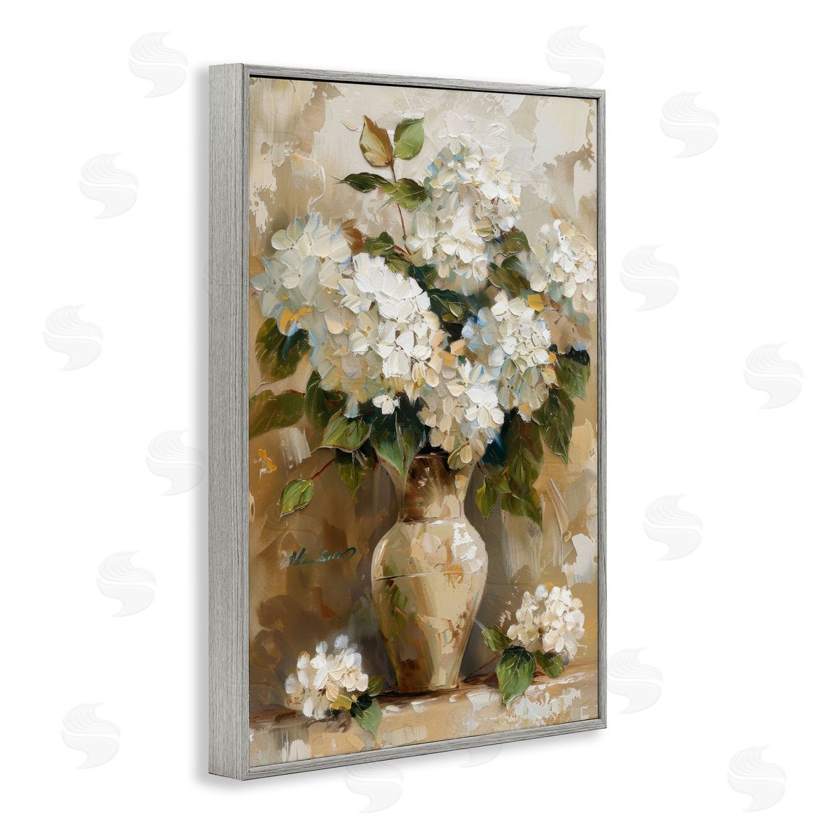 Vintage White Hydrangeas Grey Frame Print Wall Art, Home Decor by LSR Design Studio