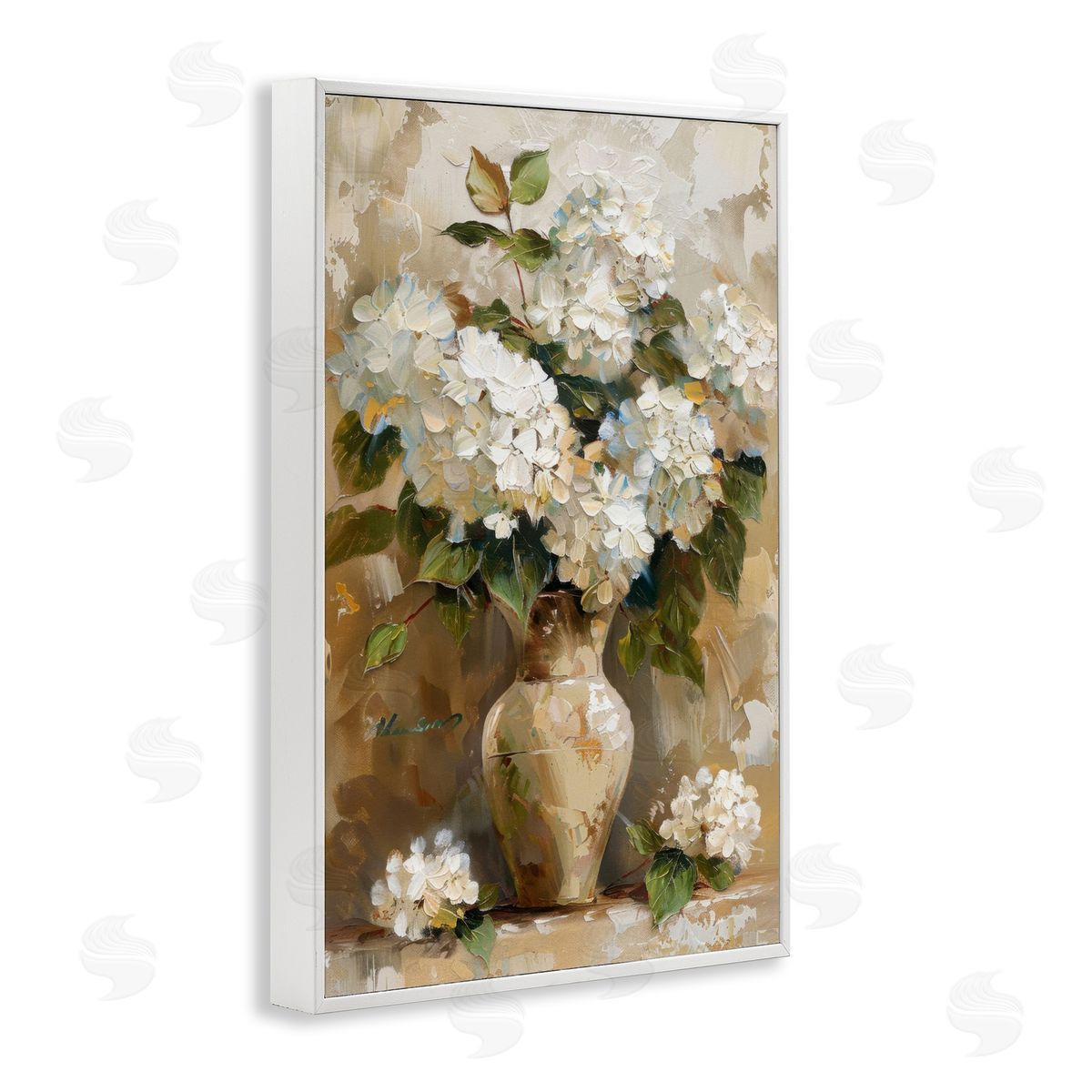 Vintage White Hydrangeas White Frame Print Wall Art, Home Decor by LSR Design Studio