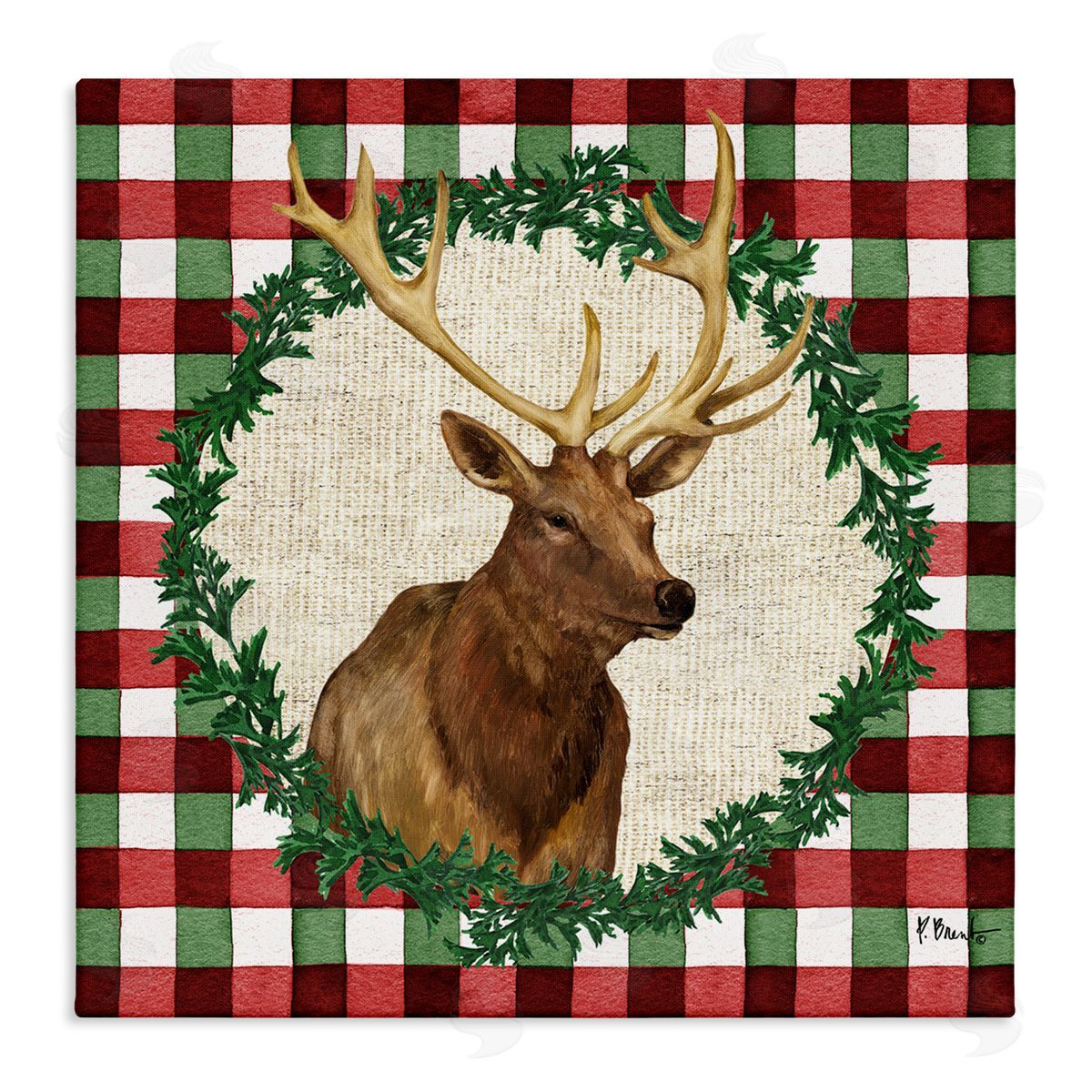 Plaid Holiday Elk Canvas Wall Art, Home Decor by Paul Brent