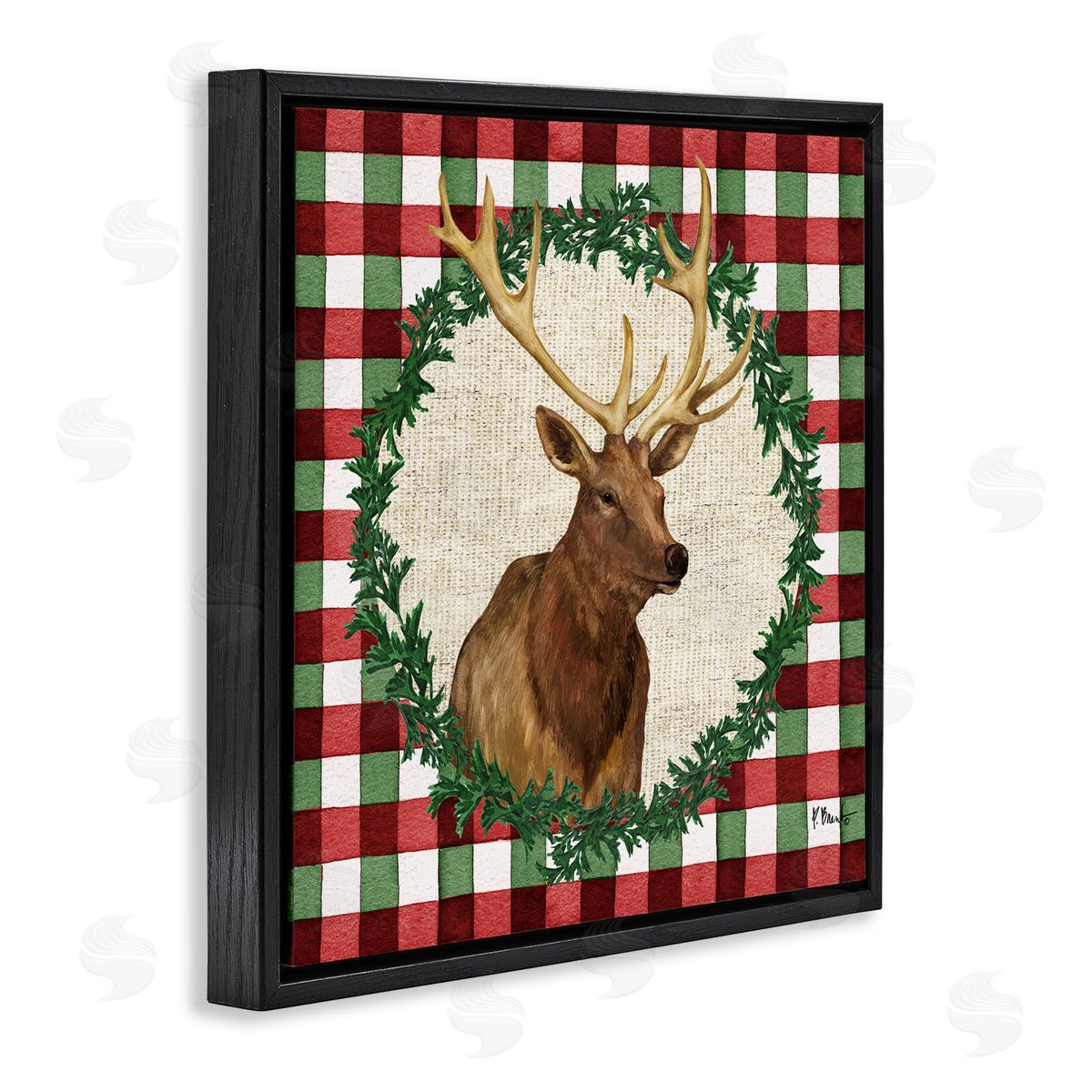 Plaid Holiday Elk Black Floating Frame Canvas Wall Art, Home Decor by Paul Brent