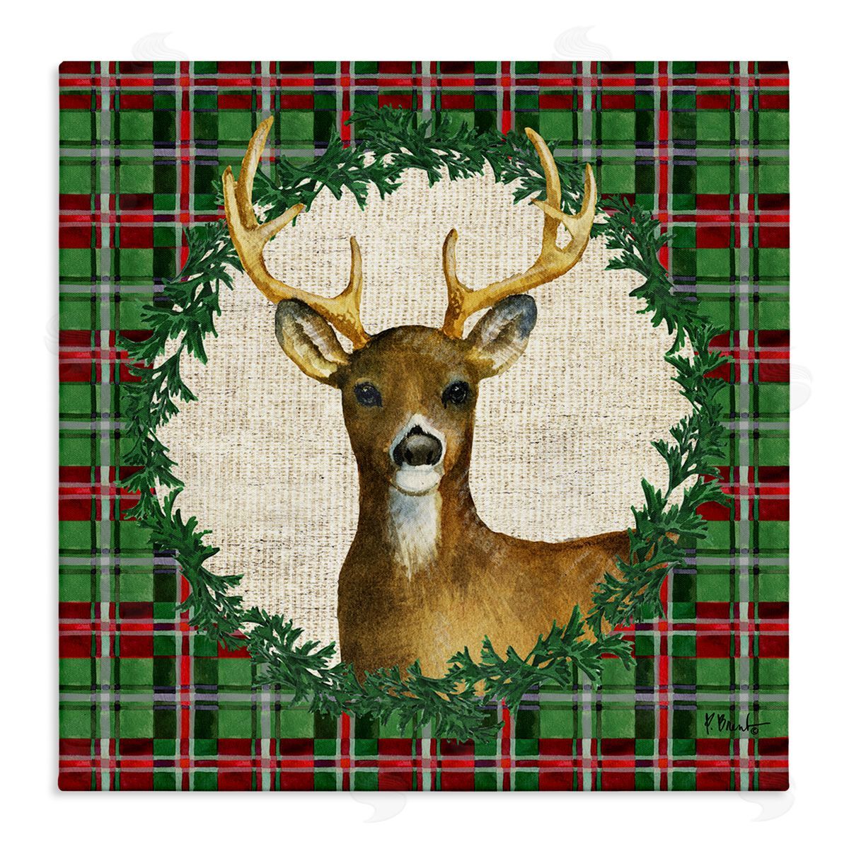 Plaid Holiday Deer Canvas Wall Art, Home Decor by Paul Brent