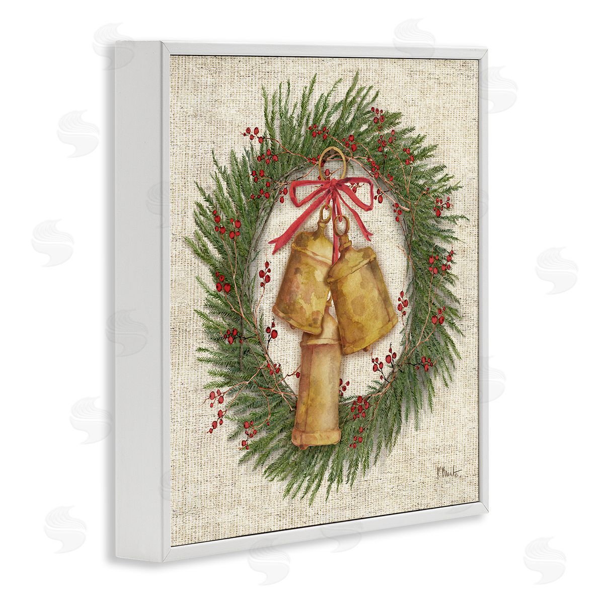 Festive Bells Wreath White Frame Print Wall Art, Home Decor by Paul Brent