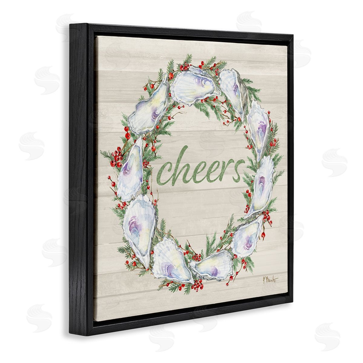 Shells & Holly Cheers Black Floating Frame Canvas Wall Art, Home Decor by Paul Brent