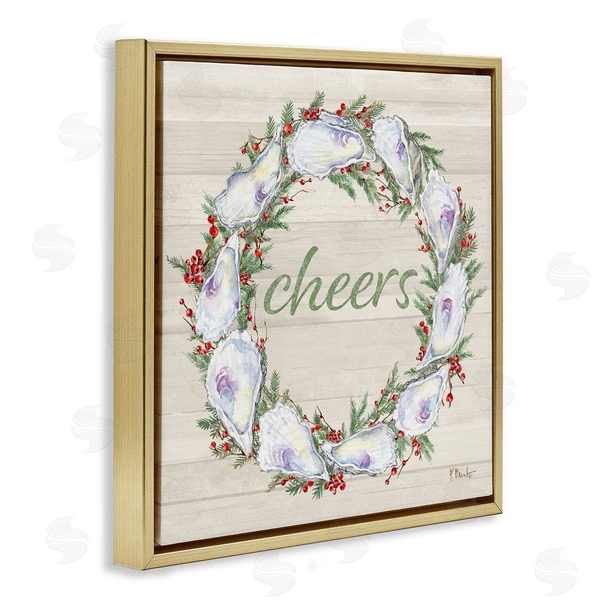 Shells & Holly Cheers Gold Floating Frame Canvas Wall Art, Home Decor by Paul Brent
