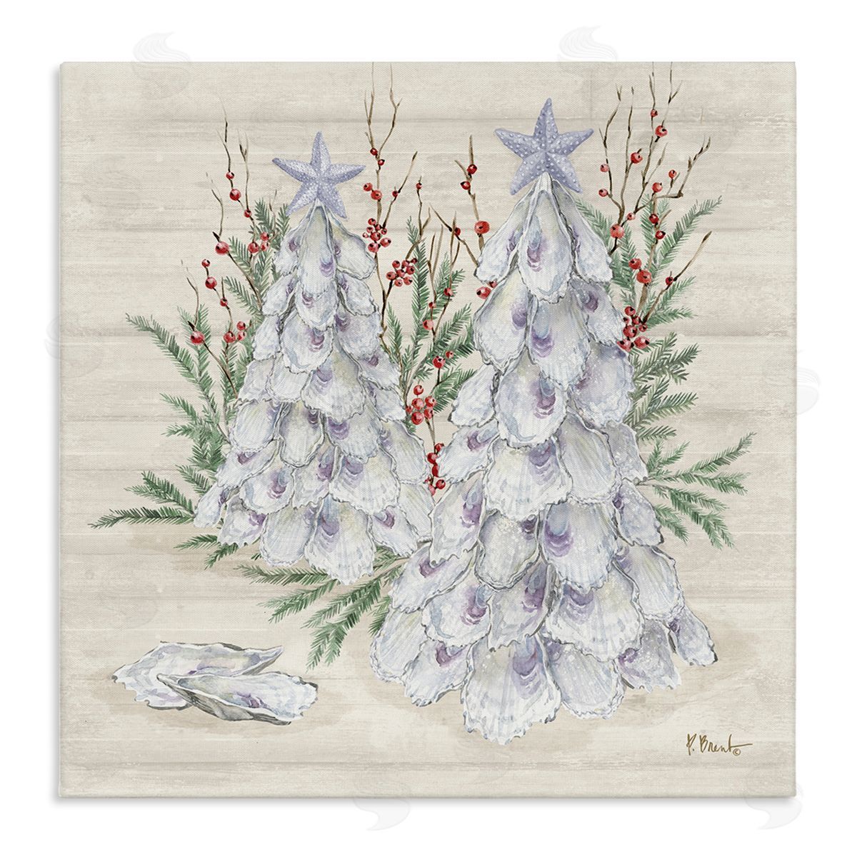 Seashells & Holly Trees Canvas Wall Art, Home Decor by Paul Brent