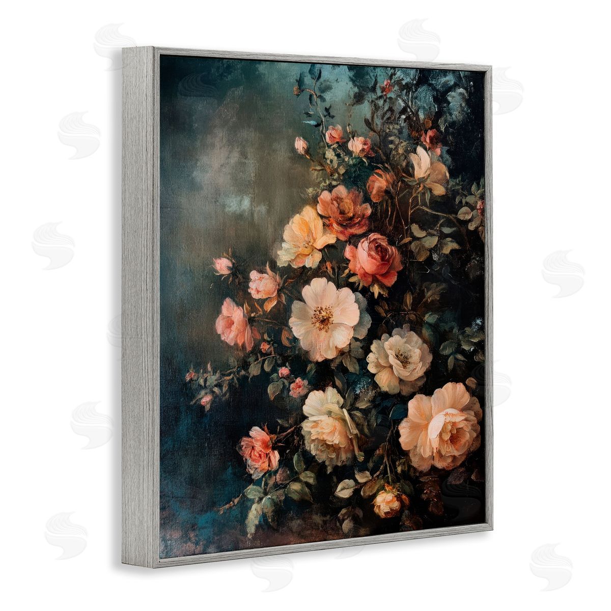 Dark Rose Florals Grey Frame Print Wall Art, Home Decor by Petal Prints Design