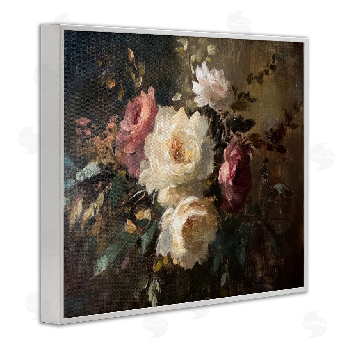 Dark Still Life Roses White Frame Print Wall Art, Home Decor by Petal Prints Design