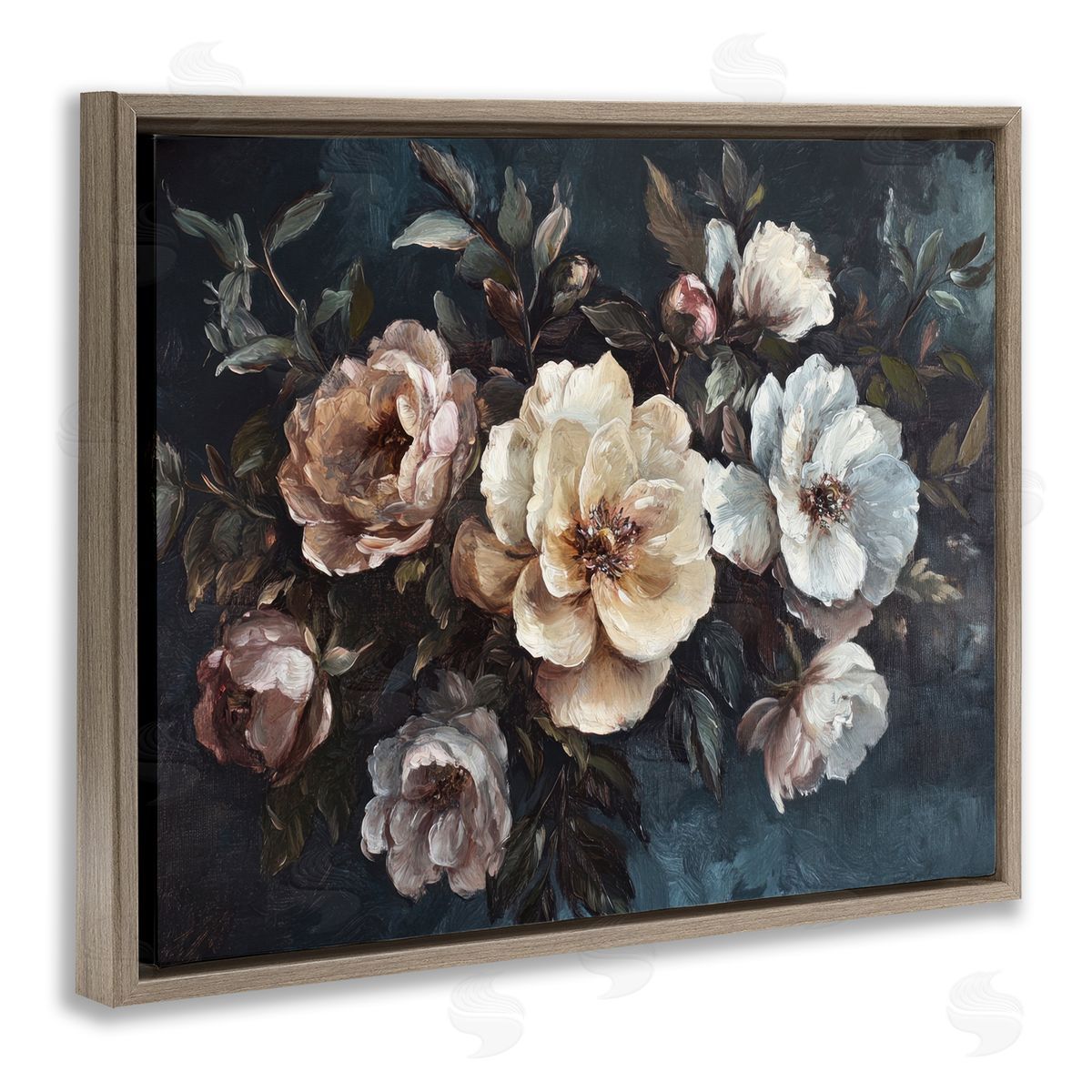 Bold Vintage Blooms Brown Floating Frame Canvas Wall Art, Home Decor by Petal Prints Design