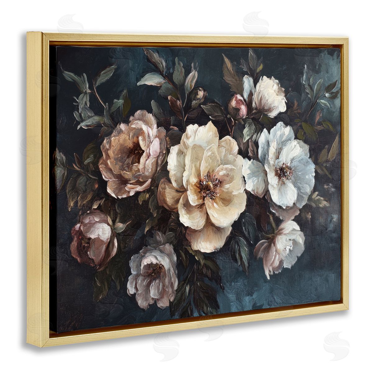 Bold Vintage Blooms Gold Floating Frame Canvas Wall Art, Home Decor by Petal Prints Design