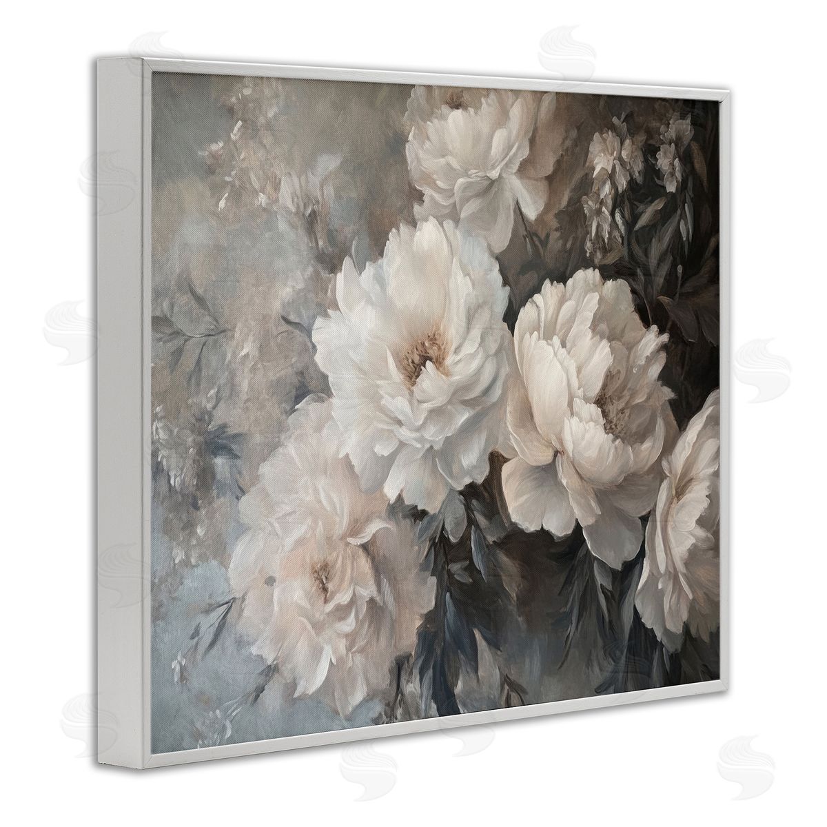 White Florals Vintage White Frame Print Wall Art, Home Decor by Petal Prints Design