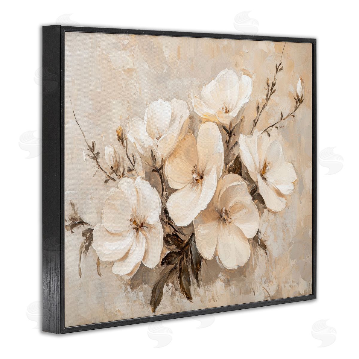 Blooming White Anemones Black Frame Print Wall Art, Home Decor by Petal Prints Design