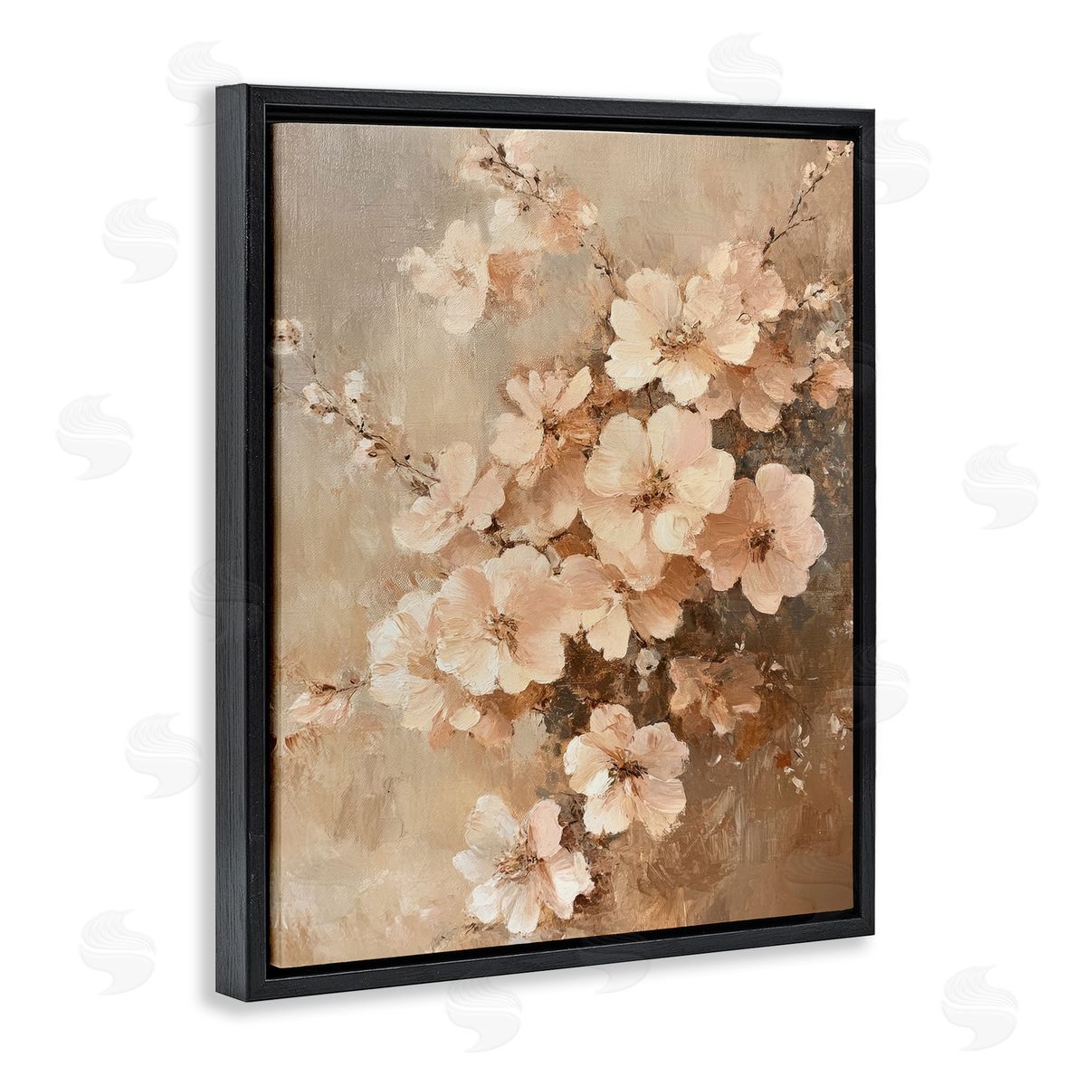 Blooming Cherry Blossoms Black Floating Frame Canvas Wall Art, Home Decor by Petal Prints Design