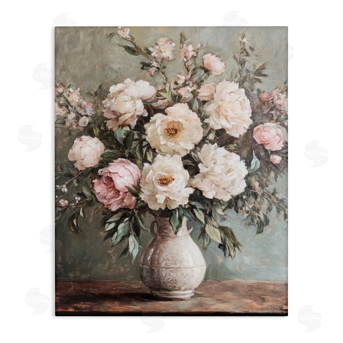 Pink Peonies Ornate Vase Canvas Wall Art, Home Decor by Petal Prints Design