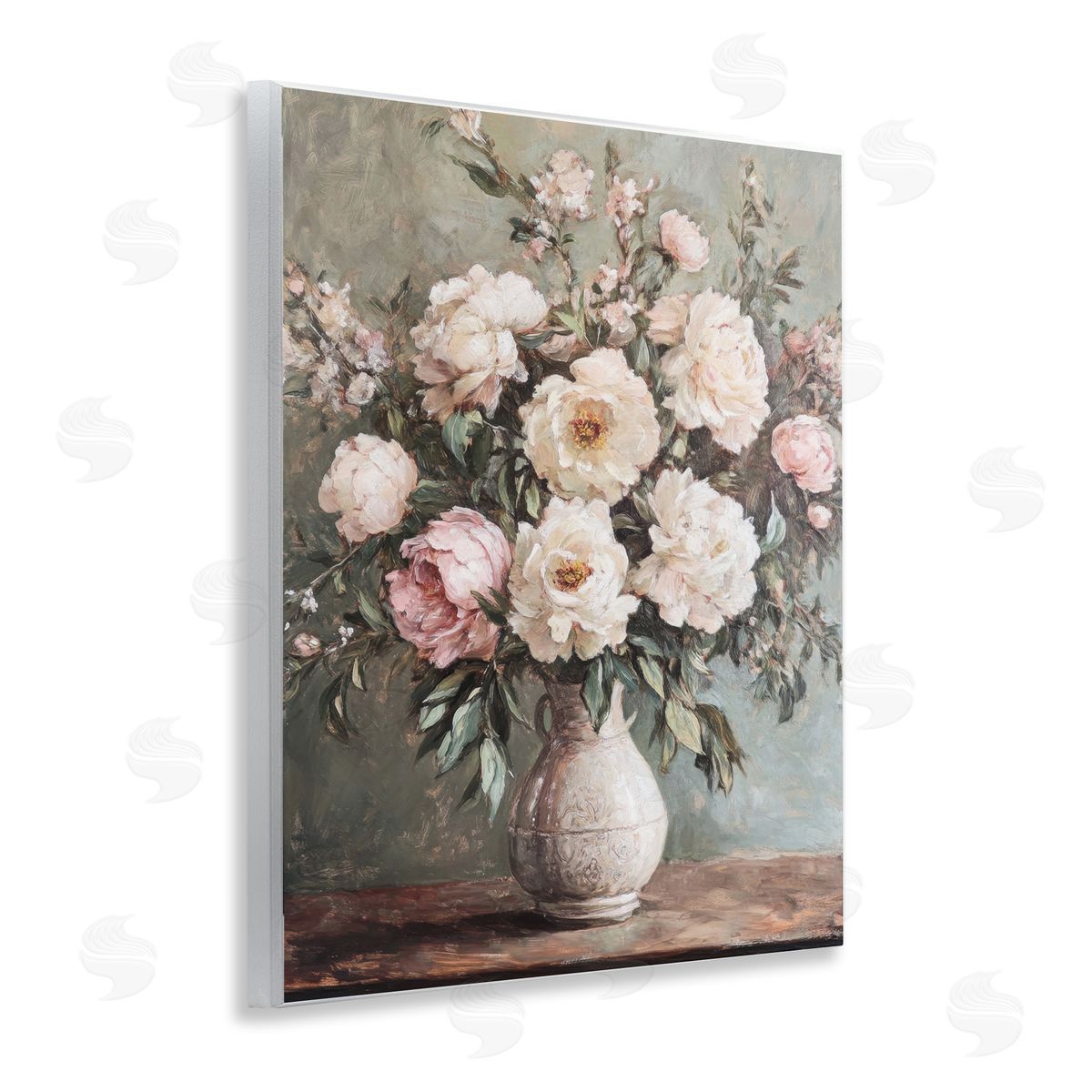Pink Peonies Ornate Vase Wood Plaque Wall Art, Home Decor by Petal Prints Design