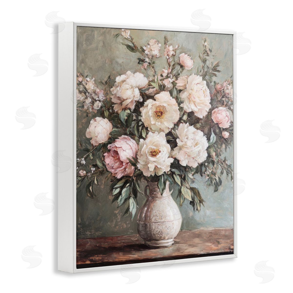 Pink Peonies Ornate Vase White Frame Print Wall Art, Home Decor by Petal Prints Design