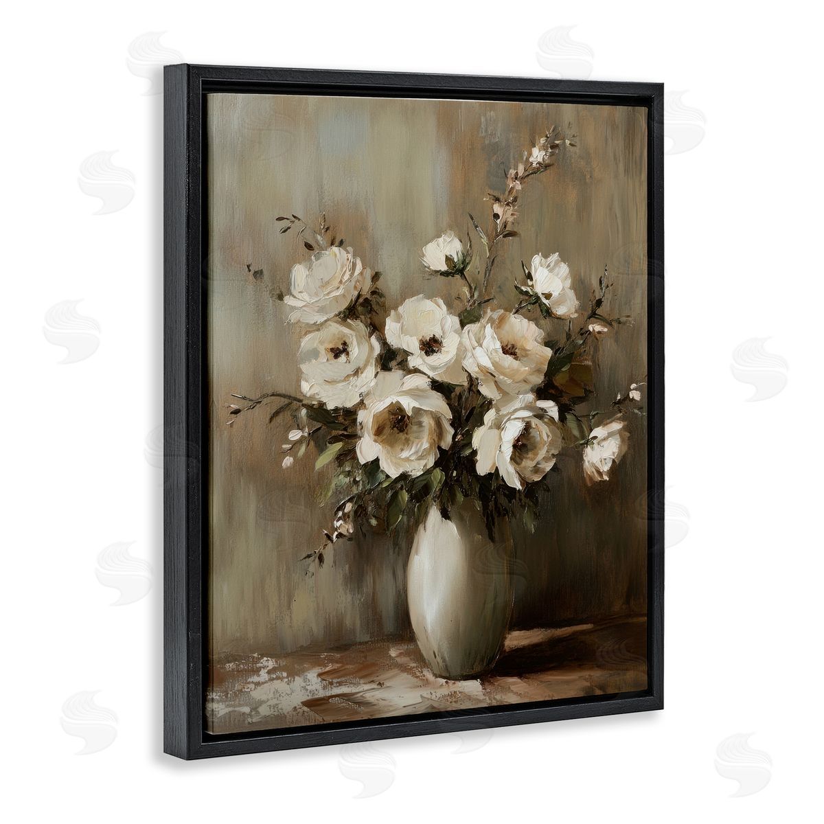 Neutral Traditional Bouquet Black Floating Frame Canvas Wall Art, Home Decor by Petal Prints Design