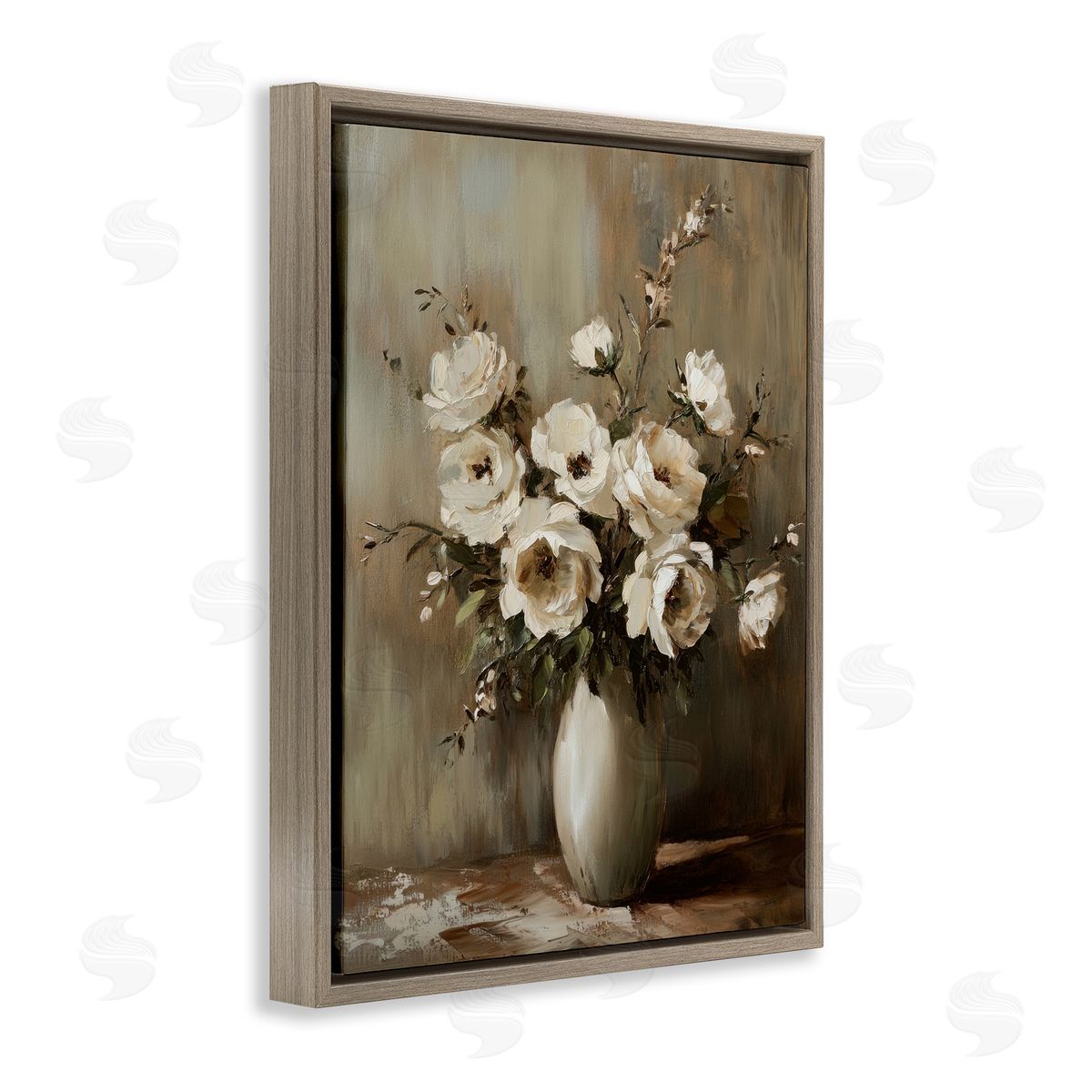 Neutral Traditional Bouquet Brown Floating Frame Canvas Wall Art, Home Decor by Petal Prints Design