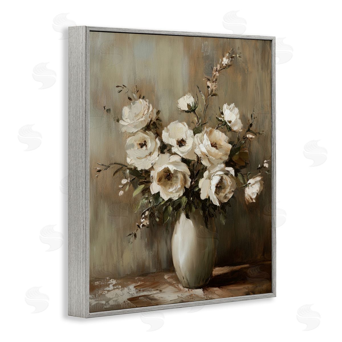 Neutral Traditional Bouquet Grey Frame Print Wall Art, Home Decor by Petal Prints Design