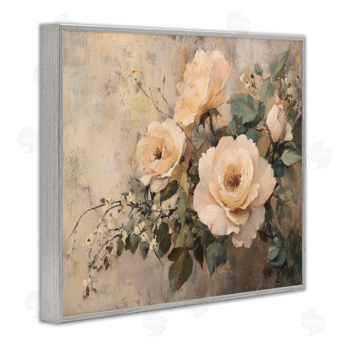 Blush Roses Blooming Grey Frame Print Wall Art, Home Decor by Petal Prints Design